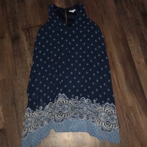 dark blue dress with pattern